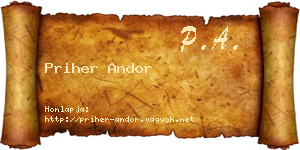 Priher Andor névjegykártya